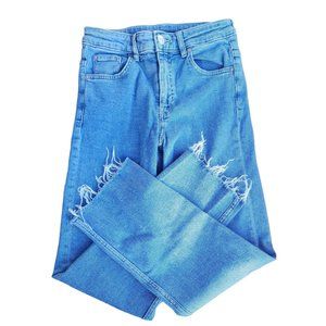 Womens H&M DIVIDED straight leg jeans cutoff hem sz 4,  27/27 high rise